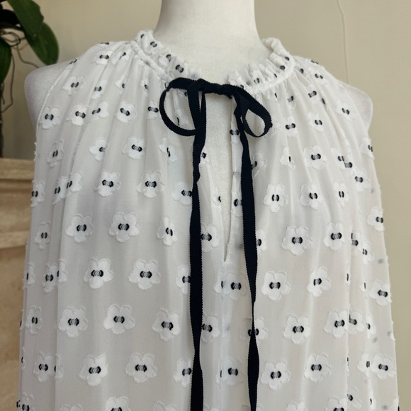 Current Air White Floral Tie Neck Ruffle A Line Swing Womens Size M Knee Length - Picture 4 of 15